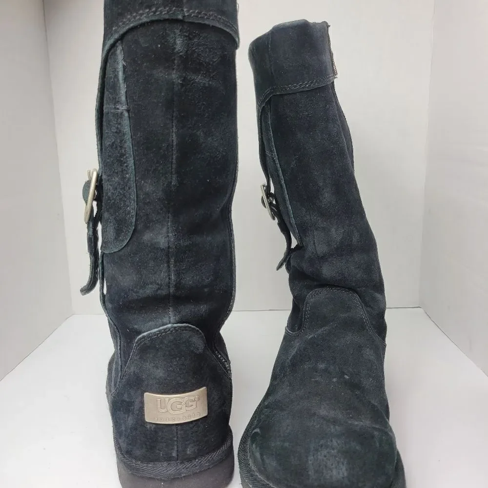 UGG Cargo III 3 Buckle Side Zip Suede Sheepskin Boot Shoes Size 8